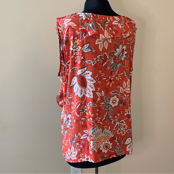 LOFT Floral Sleeveless Blouse Ruffle Size XL - Picture 8 of 12